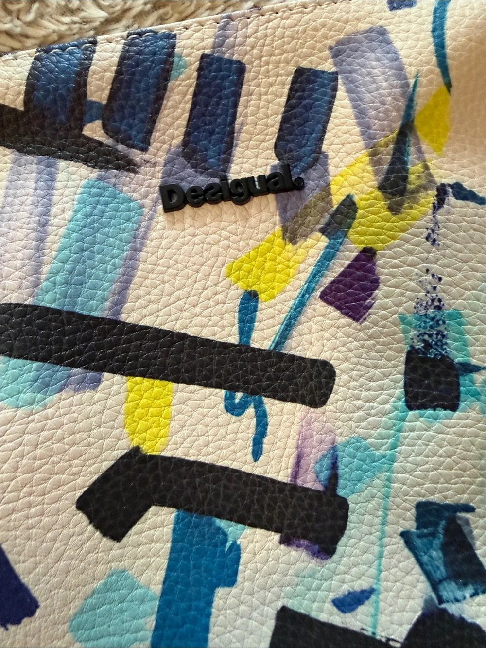 Desigual White Multicolor Abstract Crossbody Bag with Black Strap